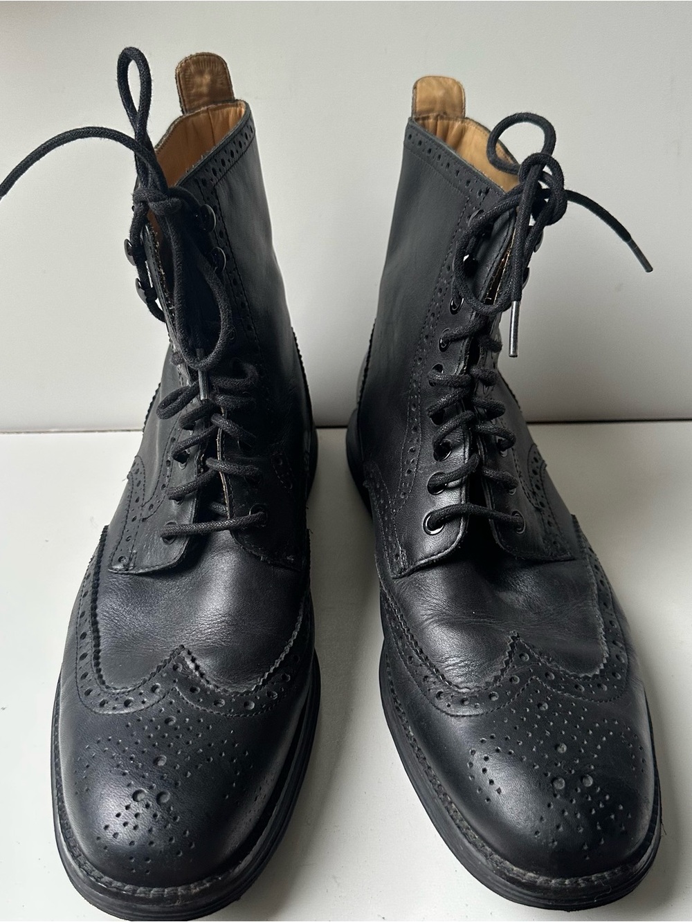 Cole Haan ZeroGrand Waterproof Black Leather Wingtip Brogue Combat Boots Sz:9.5